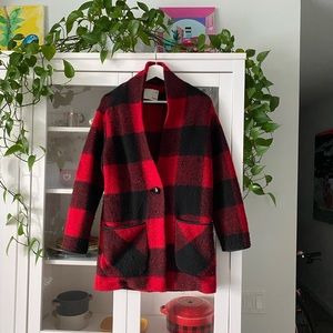 Aritzia red checkered fall coat. XS